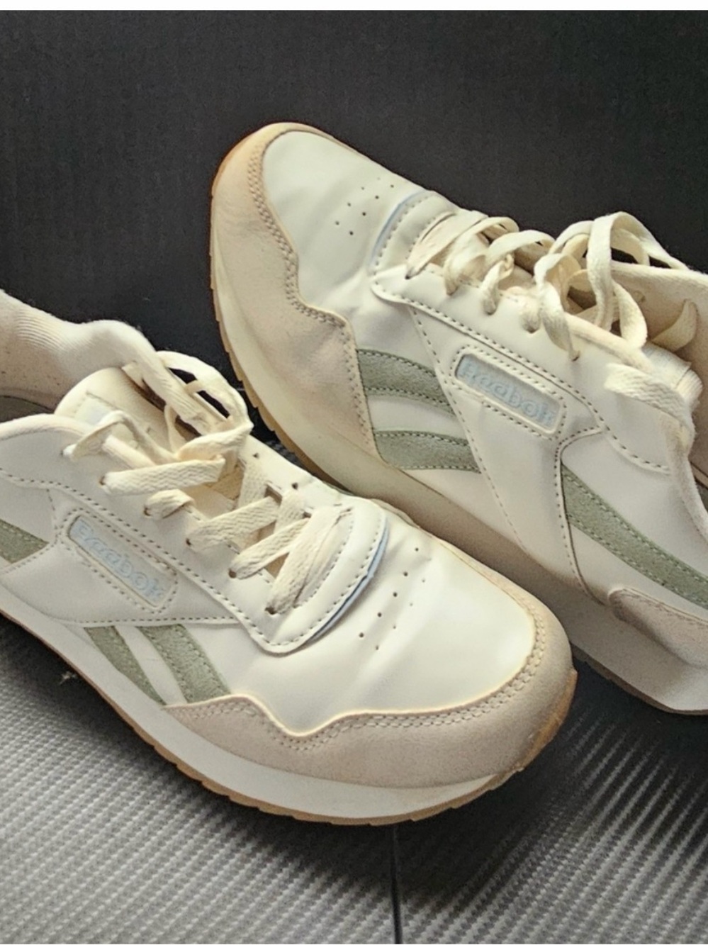 Reebok White Sneakers with Mint Green Accents